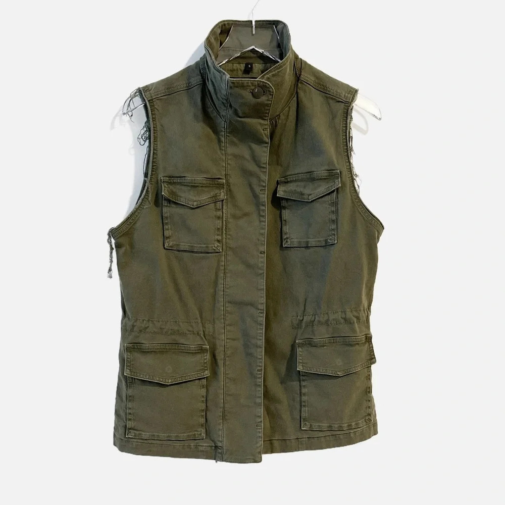 J Brand Army Green Raw Edge Utility Vest Size Small